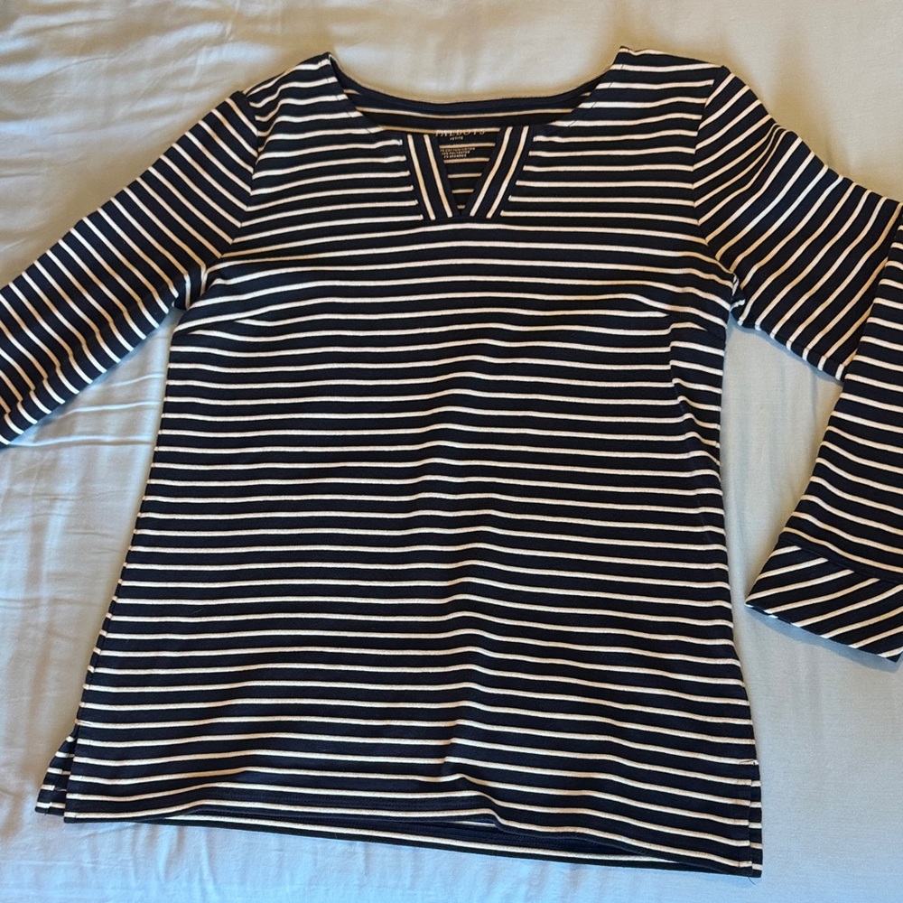 Talbots Medium Petite Navy and White Striped Women's Top